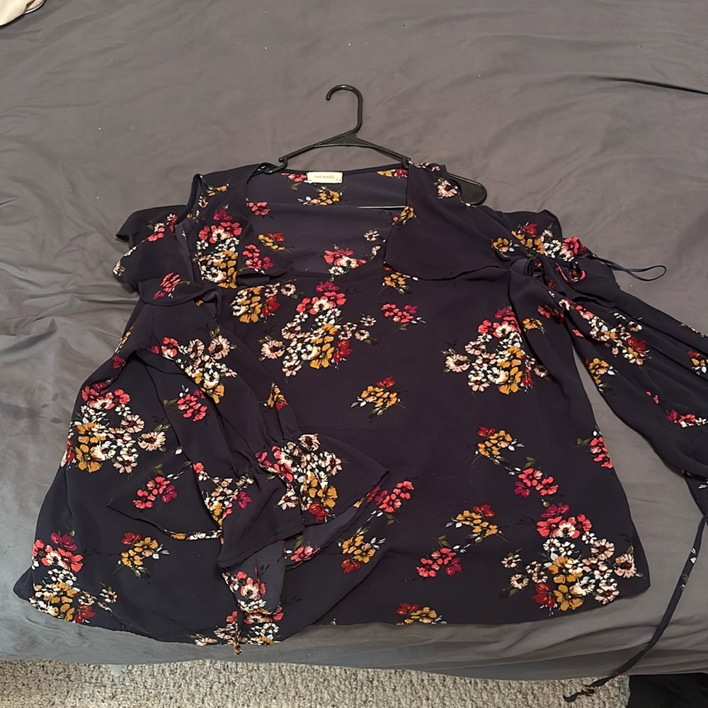 Floral Ruffle Blouse with Shoulder Cutouts